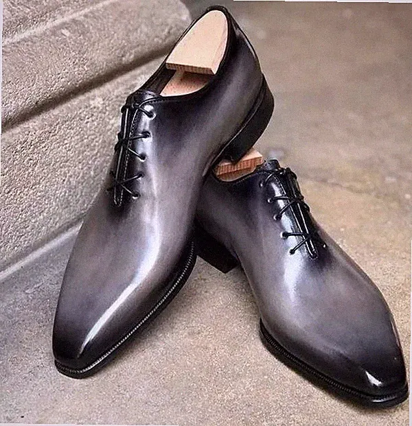 Schwarze Oxford-Schnürschuhe und graues Leder für Herren, Maßanfertigung