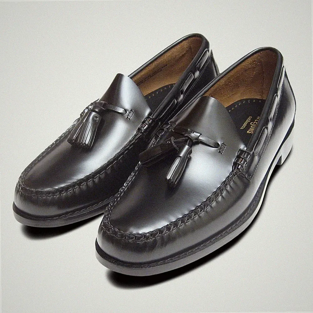 Schwarze polierte Leder formelle Ivy League Quaste Halbschuhe von Bass Weejuns