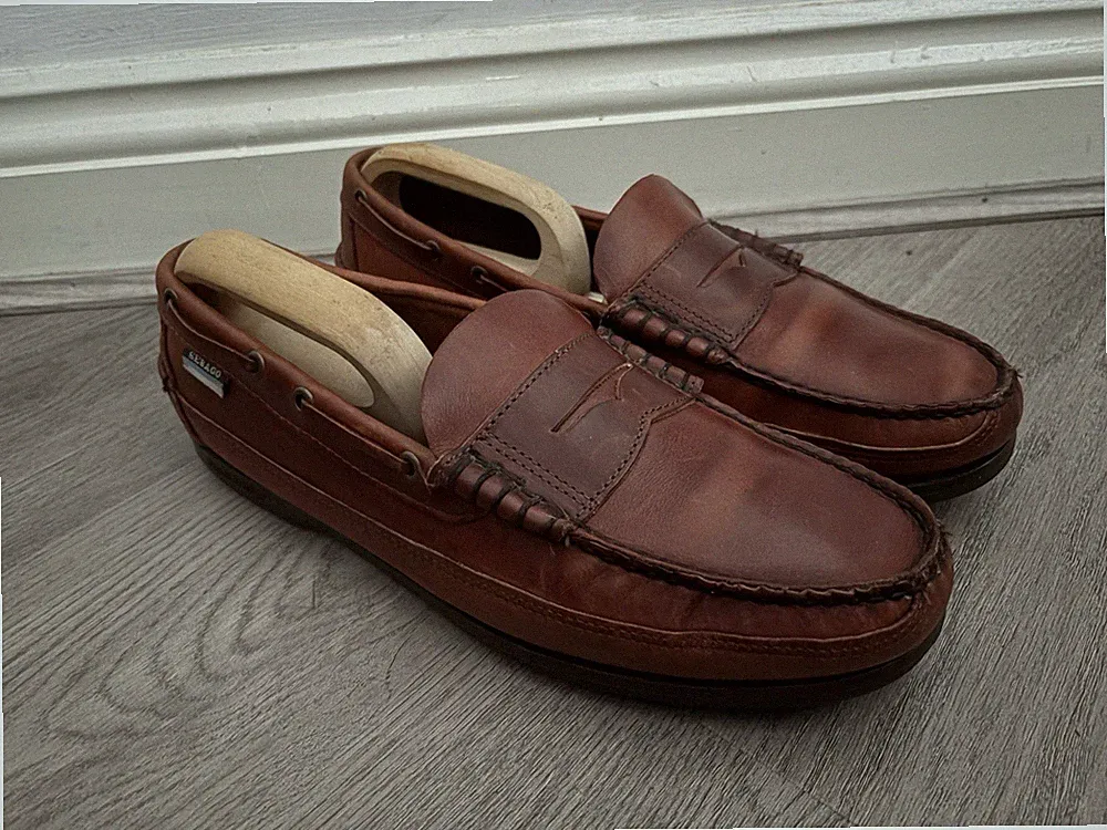 Sebago Docksides Herren Braun Leder Slipper Deck Schuh Penny Halbschuhe Größe UK 10