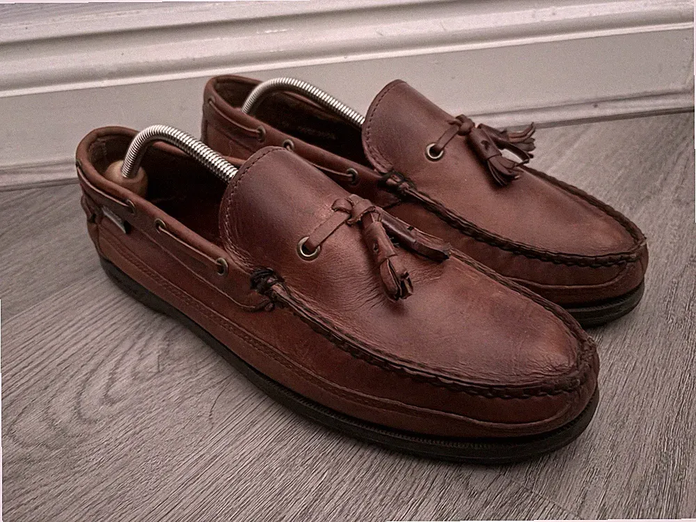 Sebago Docksides Herren Braun Leder Slipper Deck Schuh Quaste Halbschuhe Größe UK 9,5