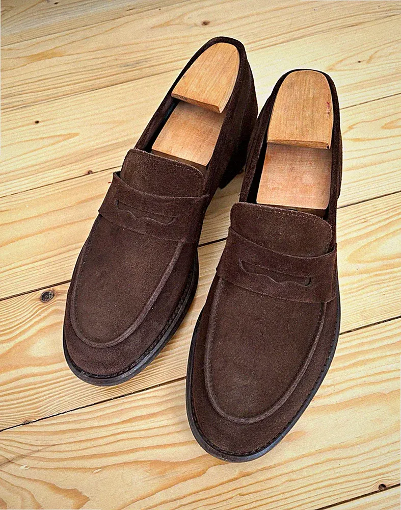 seboy Herren Slipper Loafer Wildleder Braun EU 41 Slip-On runde Spitze