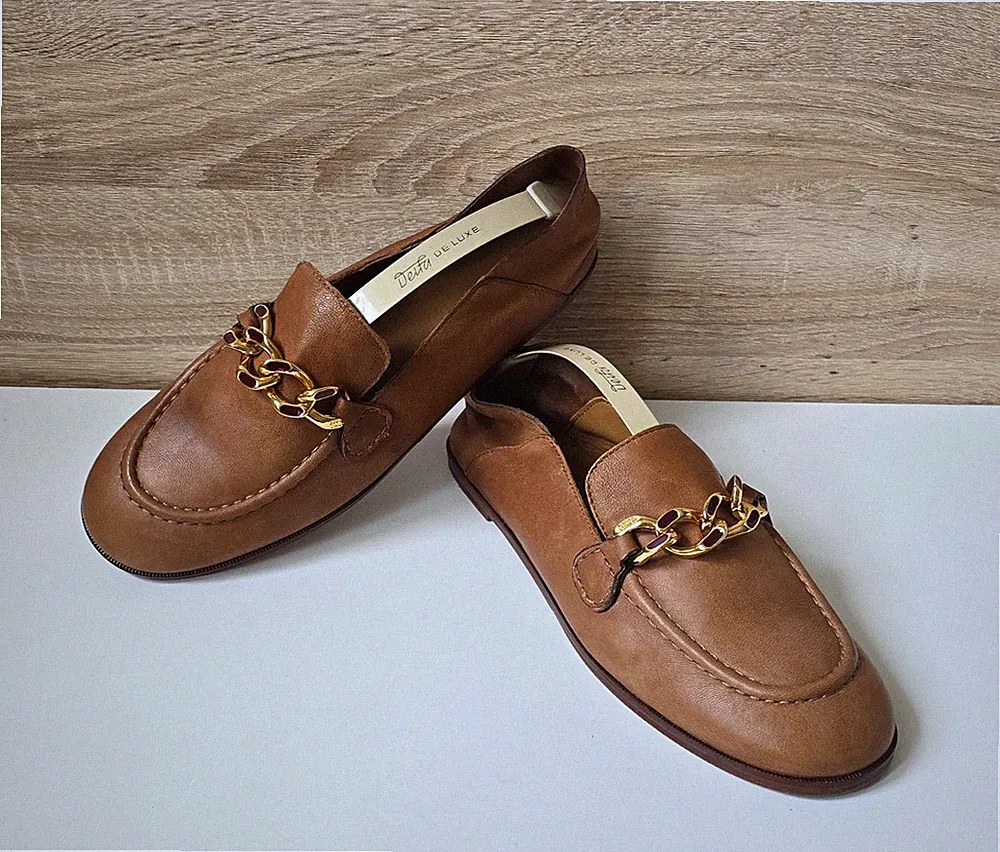 See by Chloé „Chain Line“ Leder-Loafer Slipper Mokassin Braun Gr. 6,5 = 40