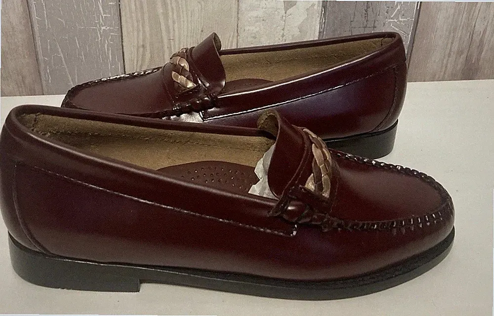 Seltene authentische Damen G H Bass Weejans burgunderrot gewebt Penny Loafer Größe 4 NEU