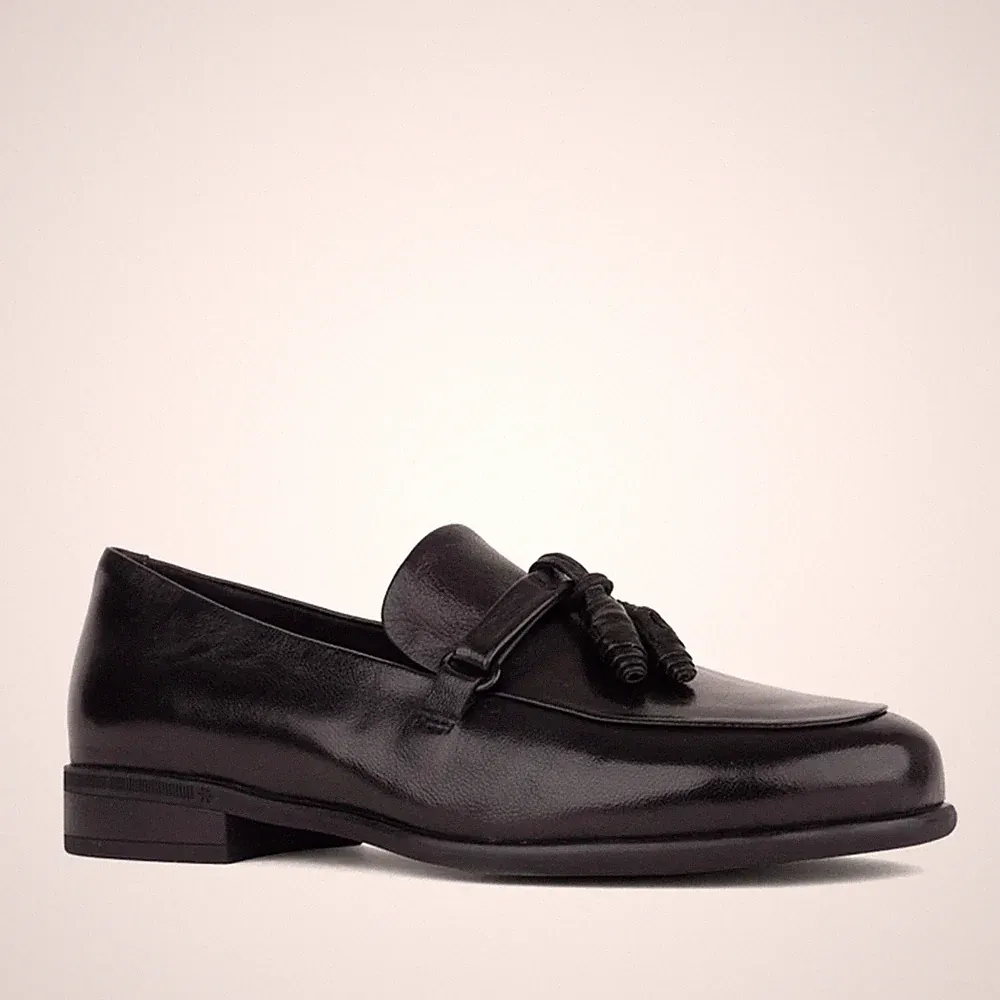 Sergio Moretti Damen Schwarze Leder Loafer Freizeit SMR6044-26130BLK