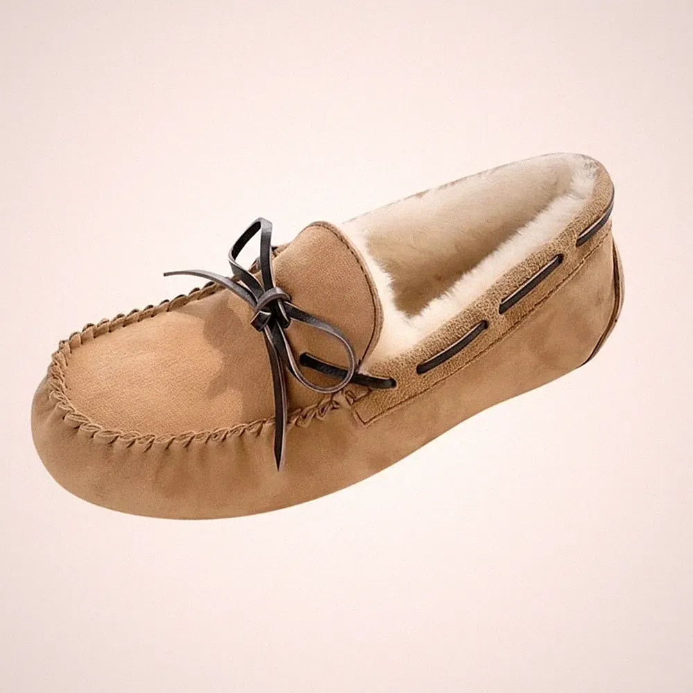 Shearling Gefütterte Leder Loafer, Damen Winter Mokassins, Slip-On, 2025