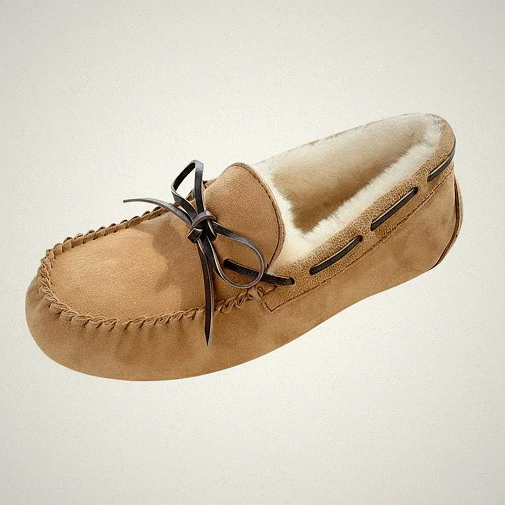 Shearling Leder Loafer, Damen Winter Slip-Schuhe, Warmes Plüsch, 2025