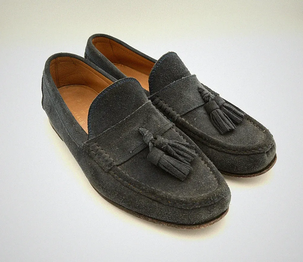 SHIPTON & HENNEAGE Blau Grün Wildleder Quaste Smart Loafer Schuhe Herren UK8,5 EU42,5
