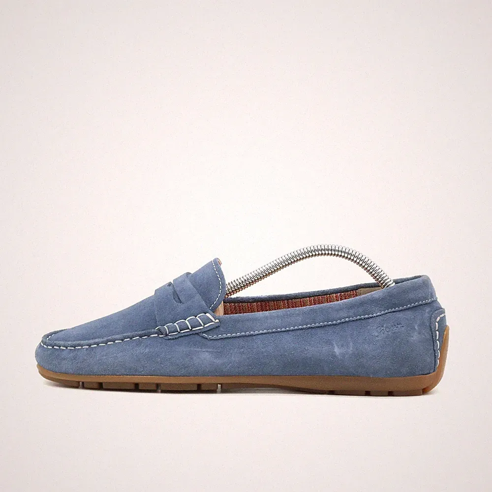 Sioux Damen Mokassin Penny Loafer blau Wildleder Niedrig Handgenäht EU 40