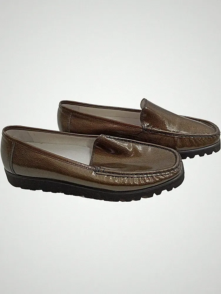 Sioux Damen Mokassin Slipper Loafer Gr. 39 Braun Lackleder Klassisch