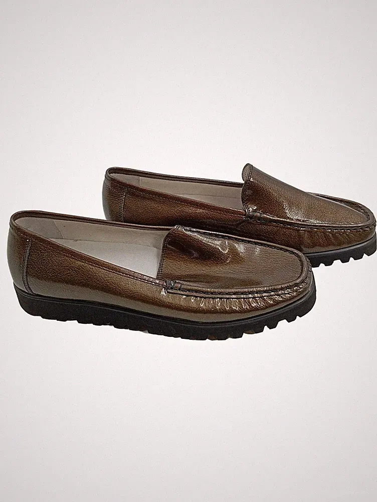 Sioux Damen Mokassin Slipper Loafer Gr. 39 Braun Lackleder Klassisch