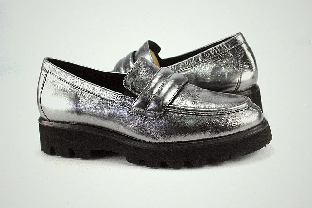 Sioux Gr.40,5 Uk.7 Damen Halbschuhe Ballerinas Slipper Loafers Silber TOP P 150