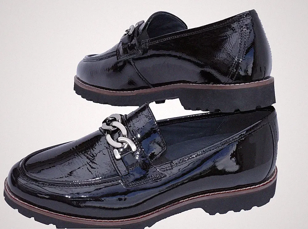 👞✨ Sioux Meredith-H Damen Slipper Loafer Lackleder Schwarz Gr. 41,5 Extraweite