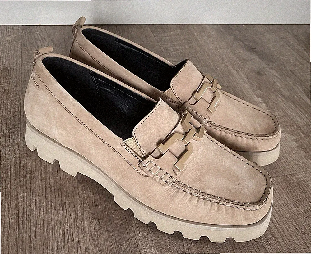 Sioux Slipper Loafer Mokassin beige, Gr. 7 1/2 (41) Weite H, Leder, NEUwertig