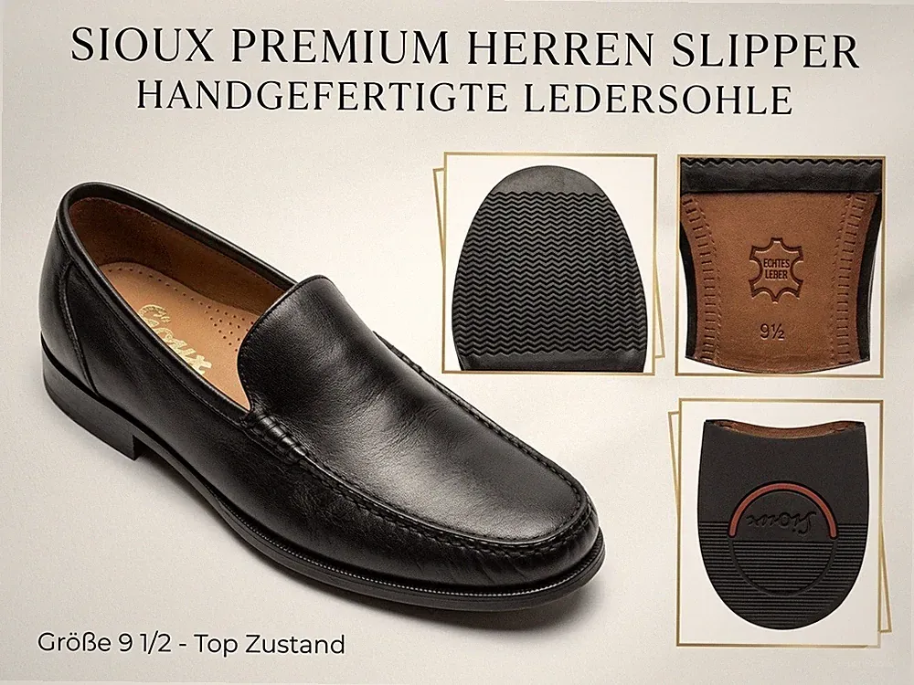 Siox Herren Slipper Model Carol aus Schwarzem Lammnappa Leder Größe 9 1/2 Neu