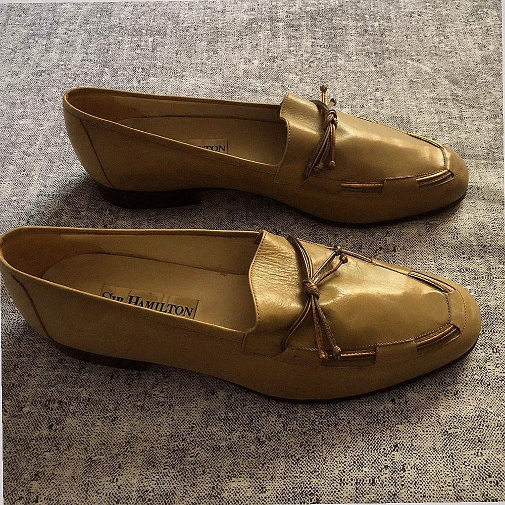 Sir Hamilton Italy Dress Loafers In Mustard Leather W/ Gold Trim