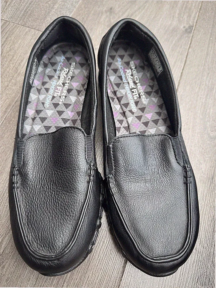 SKECHERS BIKERS LAMB Relaxed Fit Schwarz Leder Halbschuh Schuhe UK Gr. 4,5 Neu