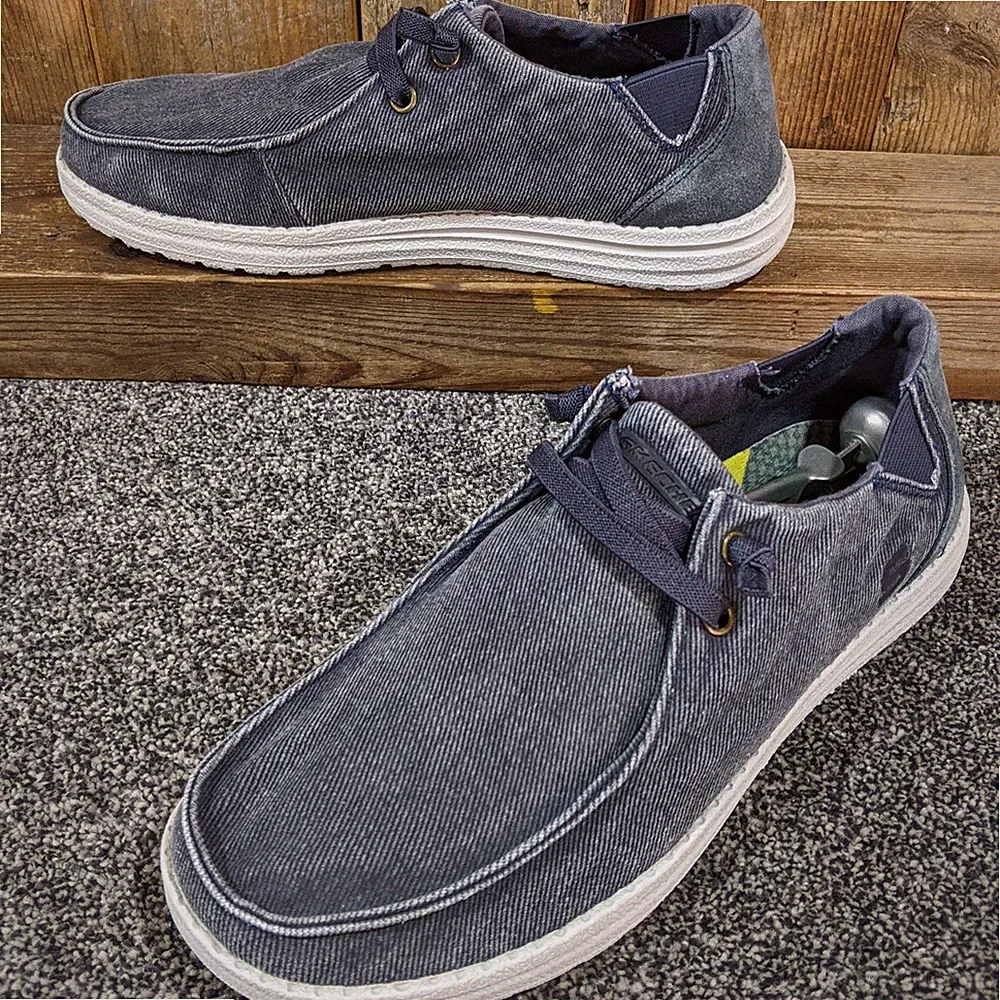 Skechers Melson Raymon Herren Blau Canvas Halbschuhe Slipper Deck Schuhe UK 7 EUR 41