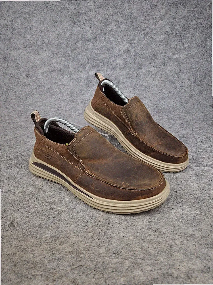 Skechers Proven Relander Freizeit Mokassinnaht Freizeit Leder Braun Halbschuhe Herren UK 8