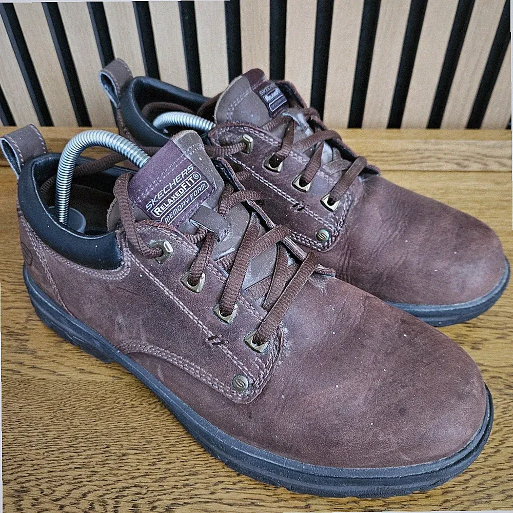 Skechers Relaxed Fit Memory Foam Herren Braun Leder Schuhe UK 10 Freizeit Komfort