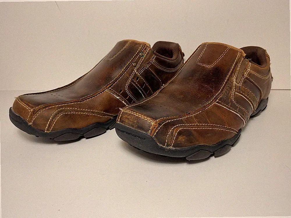 Skechers Relaxed Step 61779 CDB Brown Leather Slip-On Loafers Men's US 9.5