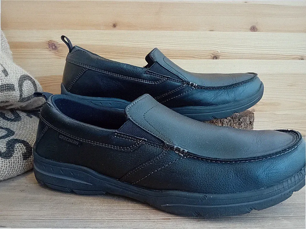 Skechers Slipper Relaxed Fit schwarz Leder Halbschuhe Harper Forde UK Größe 11