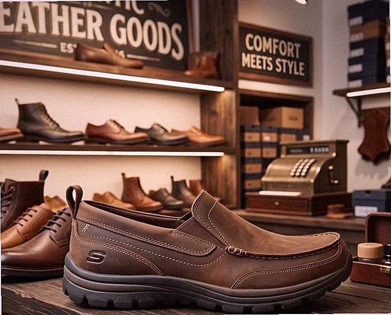 Skechers Superior Gains Braun Leder 63697/CDB Herren Uk 11 Schuhe Halbschuhe