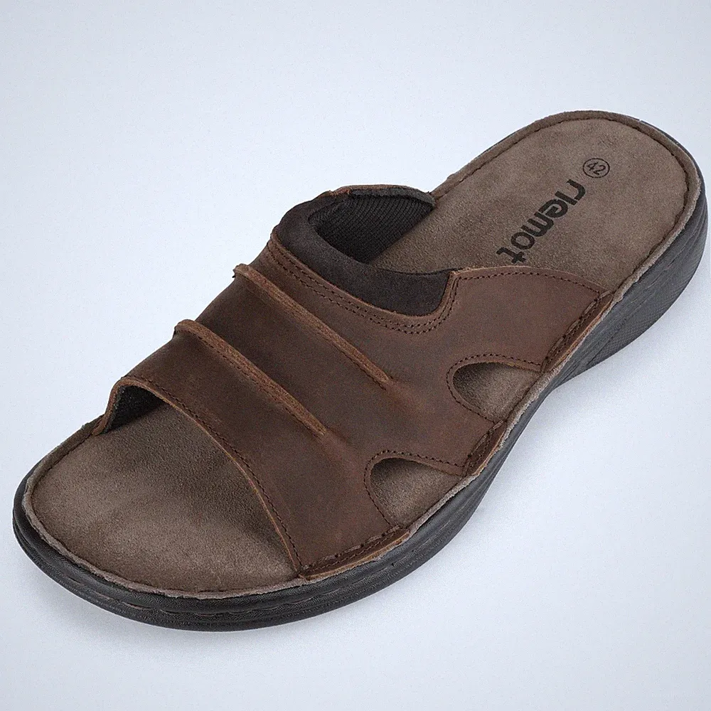 Slide Sandalen Herren Leder Pantoletten Sommer Latschen Bequeme HausSchuhe 42-47
