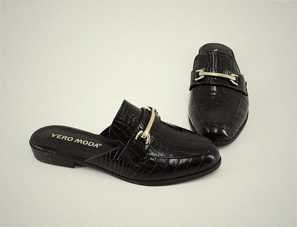 Slip In Loafer Vero Moda Pantoletten flach Leder ? schwarz Gr. 36