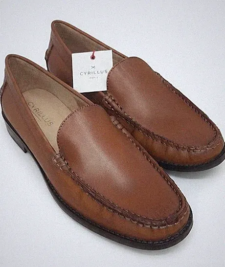 Slipper Damen Cyrillus Echtleder Cognac Mokassin Loafer Klassisch