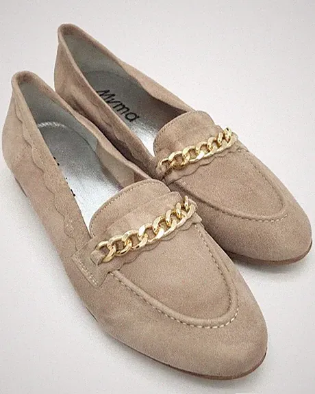 Slipper Damen Myma Wildleder Taupe Kette Mokassin Loafer Flach EU 41