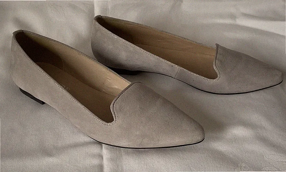 Slipper, Loafer, hellgrau, Wildleder, Echtleder, Absatz 12 mm, Madeleine, Gr. 40