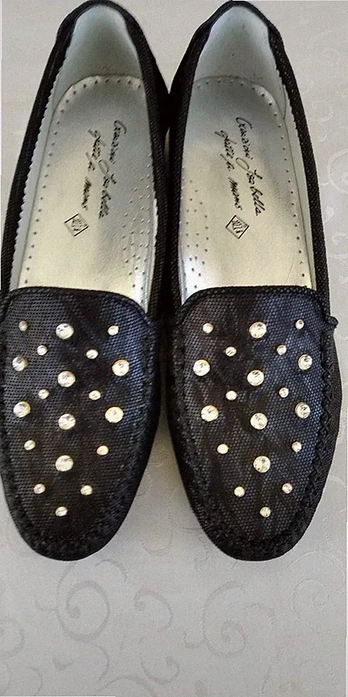 Slipper Loafer Mokkassin schwar SWAROWSKI Steine LEDER 40,5 Calzature ISABELLA