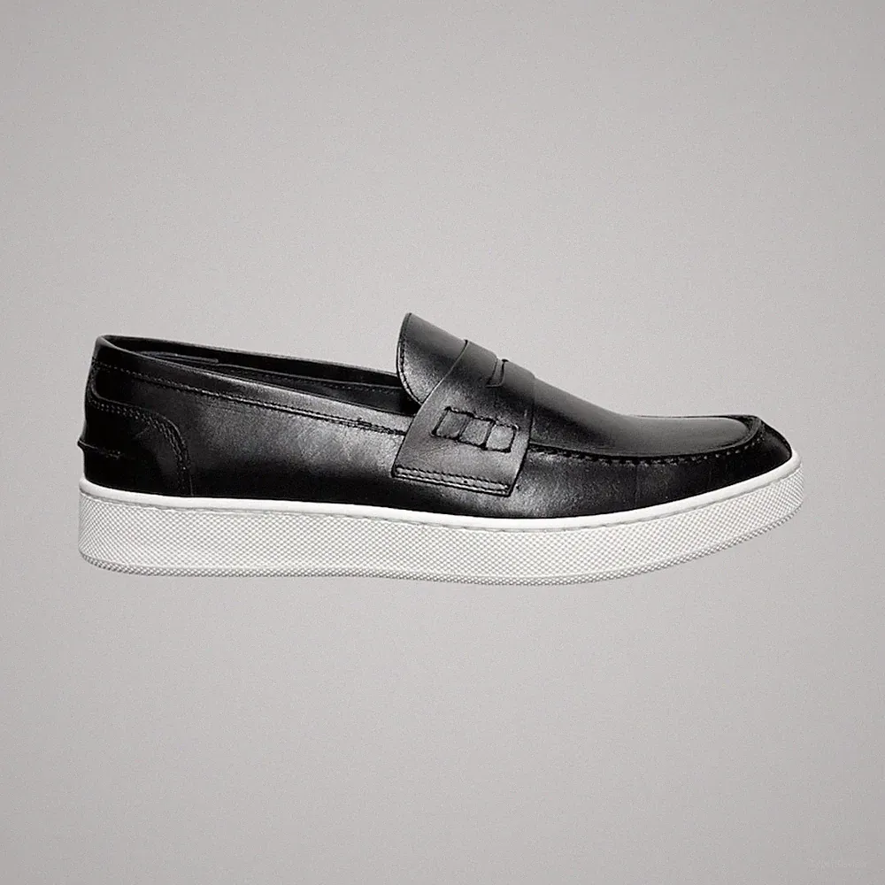 Sneaker Halbschuhe College Bendina Leder schwarz Schuhe Made in Italy Loafers