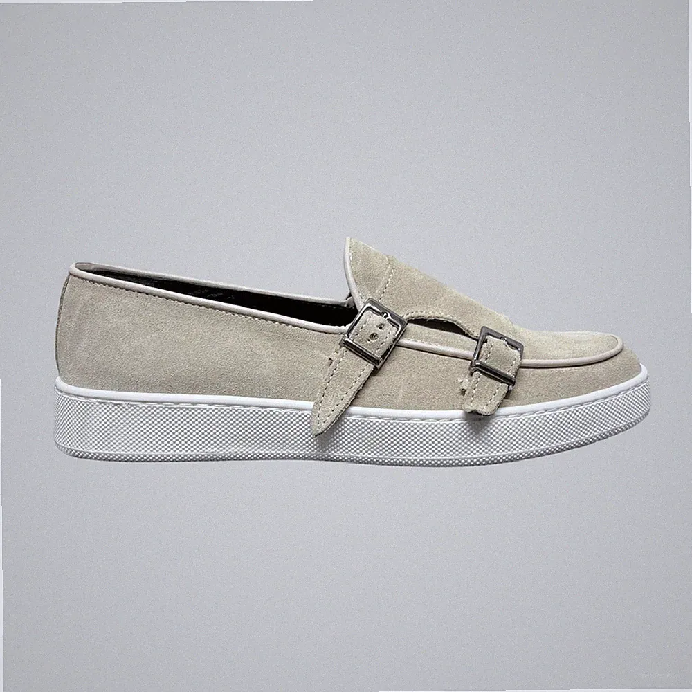 Sneaker Klassische Schuhe Doppelschnalle Wildleder Sand Made in Italy Freizeit