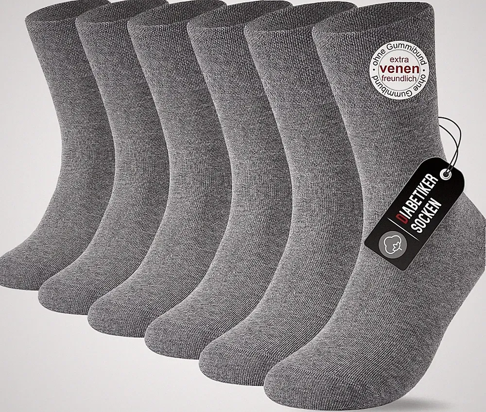 SockWaddles 6 Paar Diabetikersocken ohne Gummibund & ohne Naht 97% Baumwolle