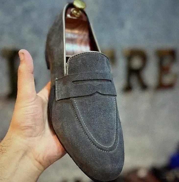 Solento handgefertigte graue Wildleder-Loafer | graue elegante Herrenschuhe | Mokassins für Herren