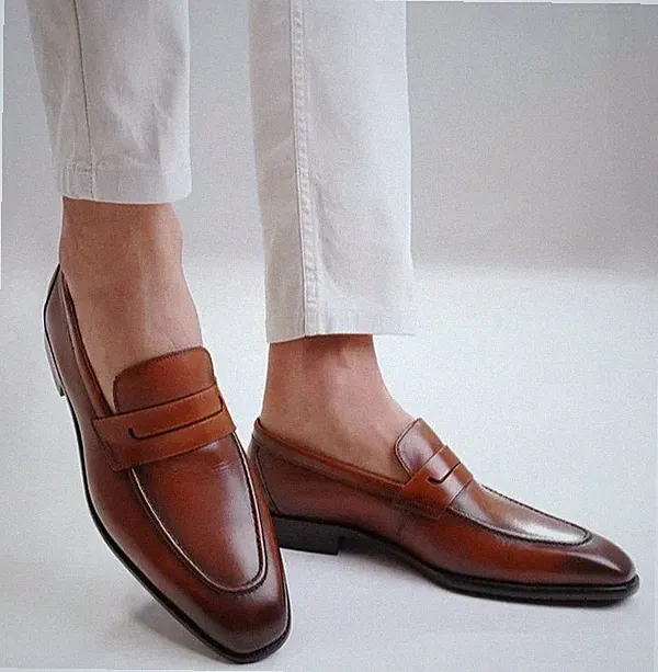 Solento Handmade Herren Braun Leder Mokassin, Elegante Halbschuhe Lederschuhe für Herren