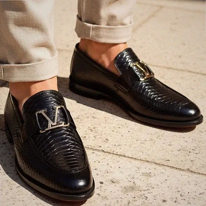 Solento Herren Handgefertigt Schwarz Krokodil Geprägt Leder Halbschuhe Formell Elegant Schuh