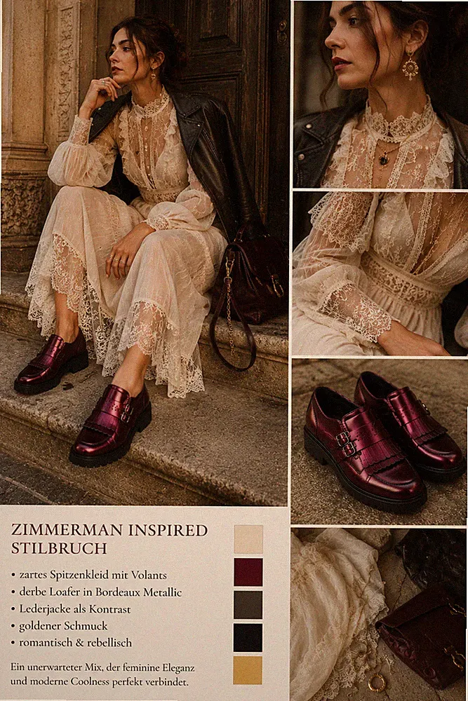 SOLTOALTO Designer Loafer Gr.40 Bordeaux Metallic Leder Plateau Schuhe
