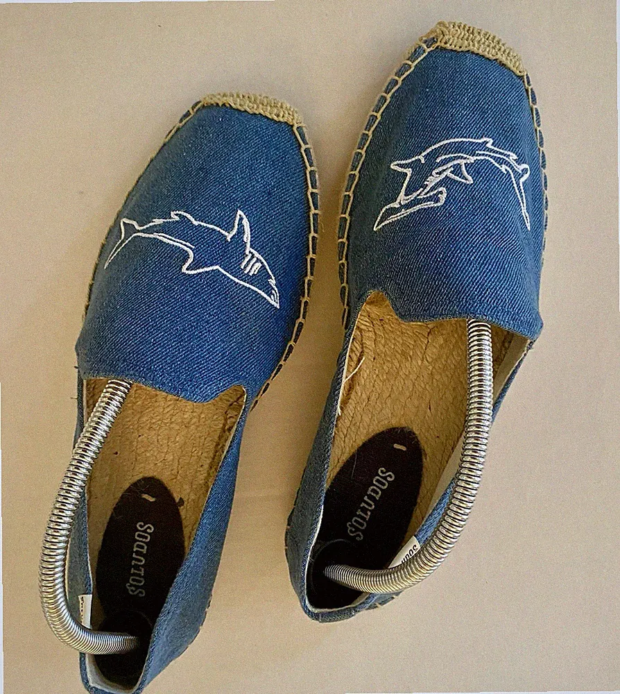 Soludos Mens Blue Sharks Smoking Slippers Shoes Espadrille Loafer Slip On Size 9