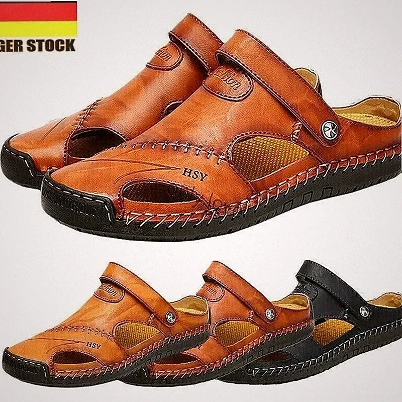 Sommer Herren Sandalen Echtes Leder Outdoor Bequeme Strand Pantoffeln Hausschuhe