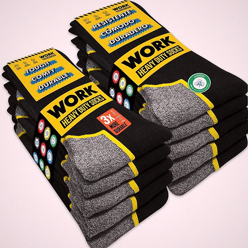 SOXCO 10 Paar Arbeitssocken Herren Schwarz | Gepolsterte Funktionssocken | DRI-W