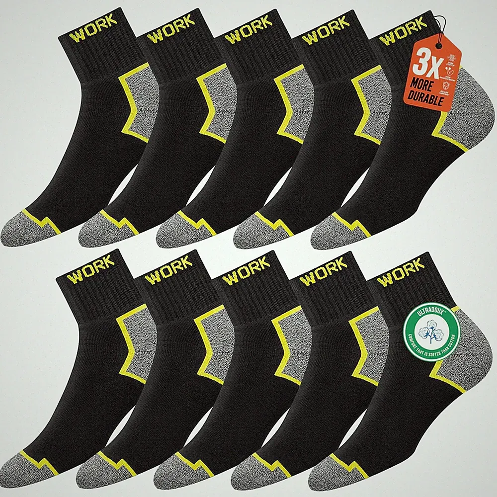 SOXCO 10 Paar Kurze Arbeitssocken Herren Schwarz | Gepolsterte Kurzsocken | DRI