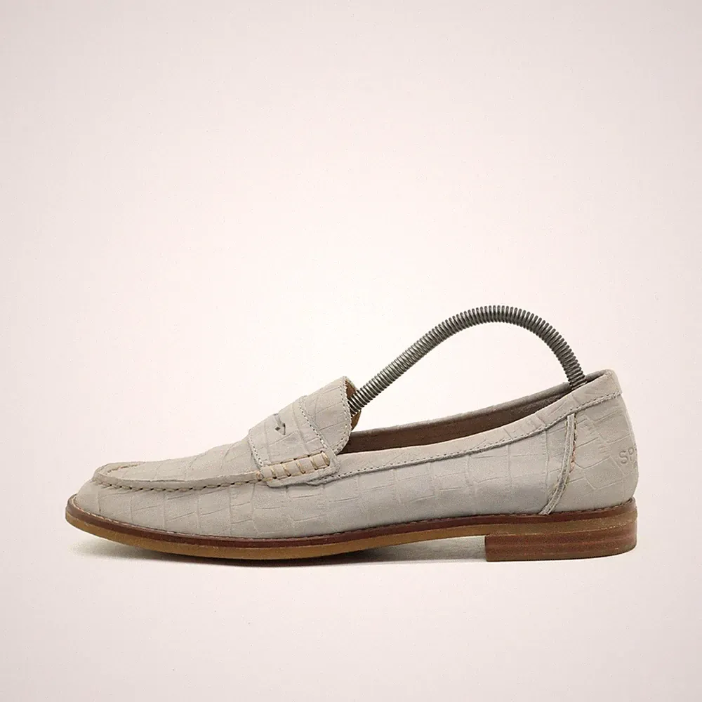 Sperry Damen Loafer EU 40 STS84512 Grau Krokodilprägung, Rutschfest