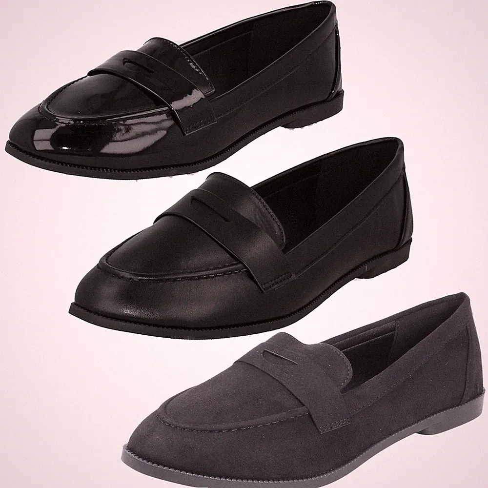 Spot On Damen Leder Loafer Mit Sattelbesatz Wide Fit Schwarz (F8R0561)