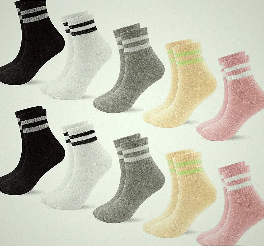 SREBIWO 10 Paar 36-42 Tennissocken Damen,Sportsocken Damen,Retro Socken,Crew