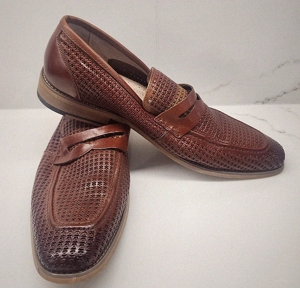 Stacy Adams Belfair Men's Penny Moe Toe Loafers in Cognac Leather Size 9.5 US