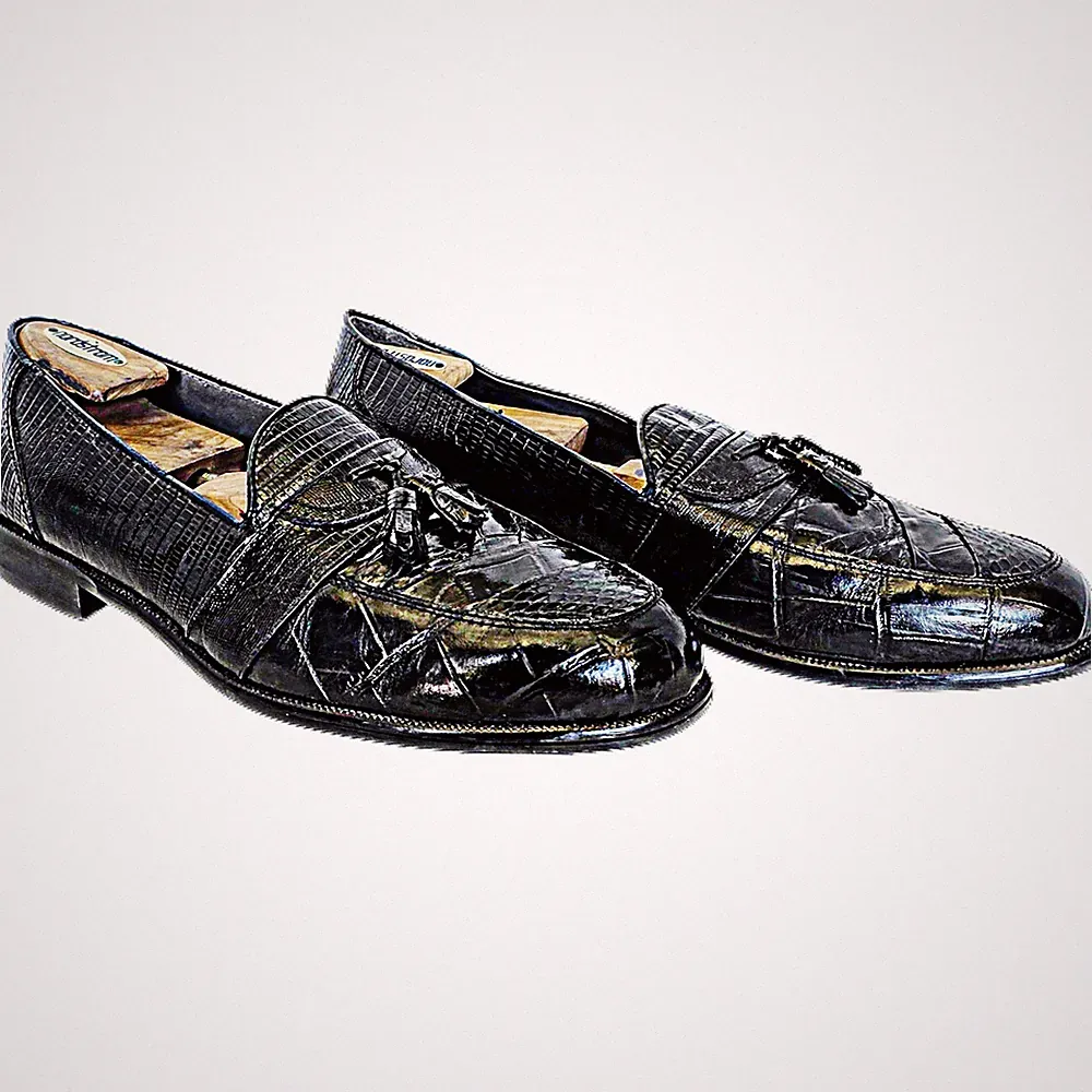 Stacy Adams Santana Schwarze Echtes Schlangenleder Loafer Tasseled Slip-On 13 D