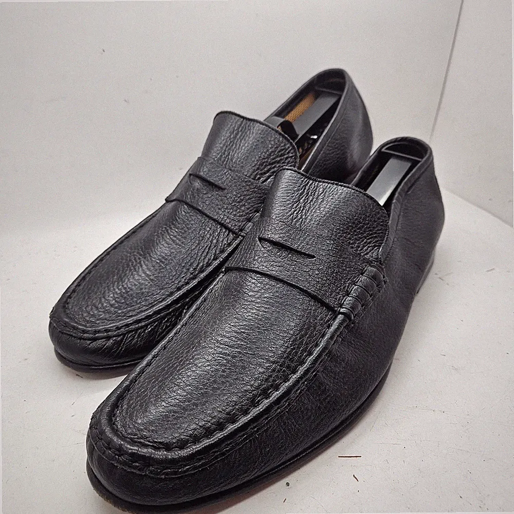 Stemar Sorrento Penny Halbschuhe Herren UK 9 schwarz genarbtes genarbtes Kieselleder Slipper