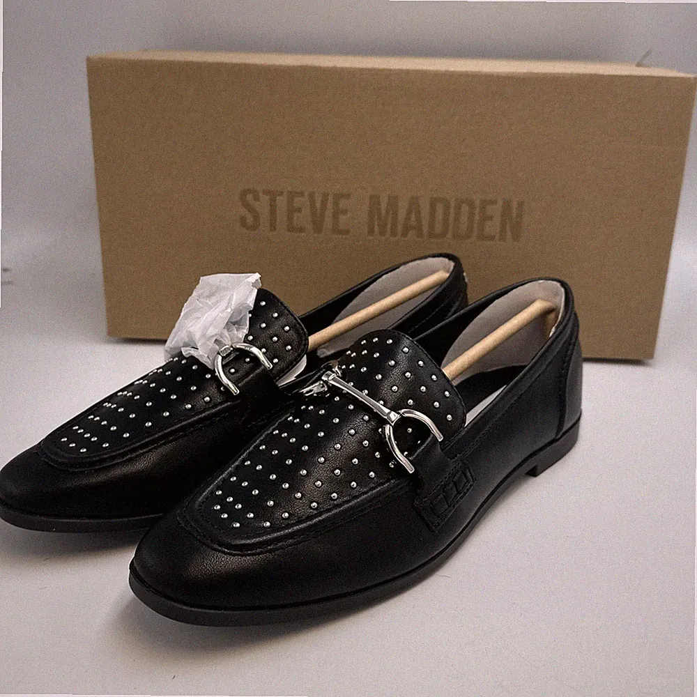 Steve Madden Carrine S Stofftier Schwarz Leder Slipper Schuhe Größe UK 3 /REF21